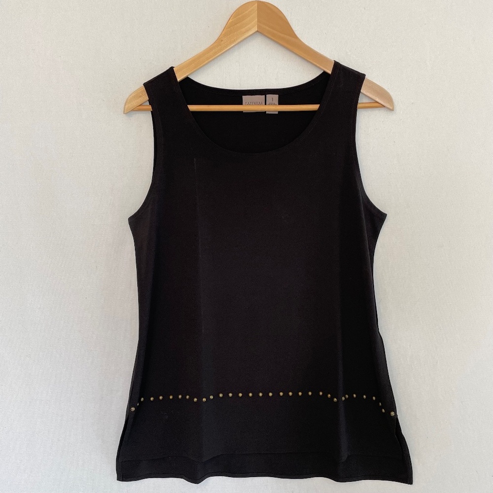CHICO’S EASYWEAR Women’s Size 1 US Medium Black Metal Stud Tank Tunic